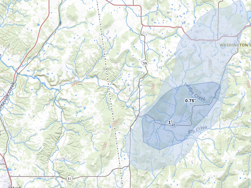 NEXRAD radar-signature map of the hail over Lincoln, AR