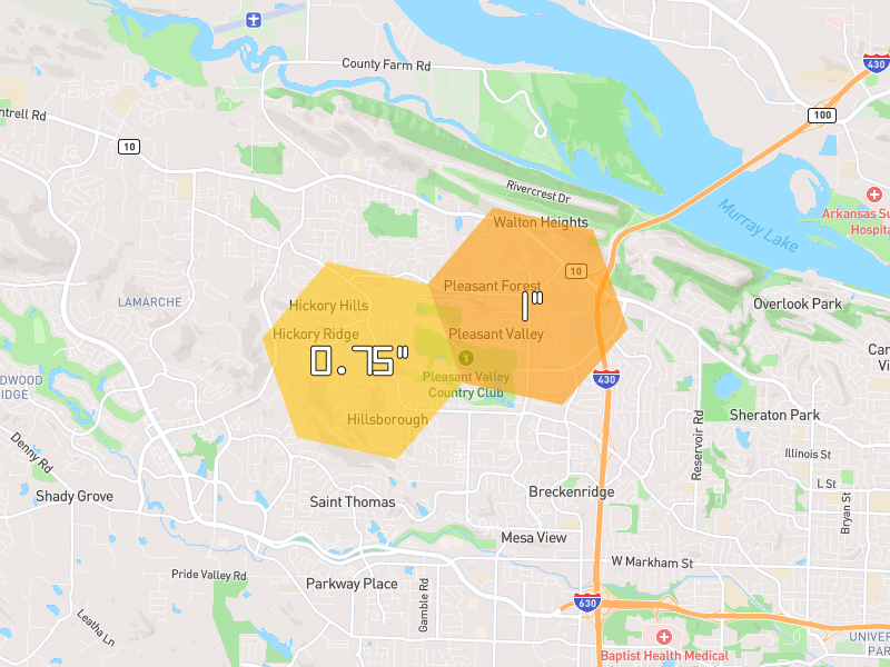 Hail map of Little Rock, AR on Jul 3, 2026, hail up to 1"