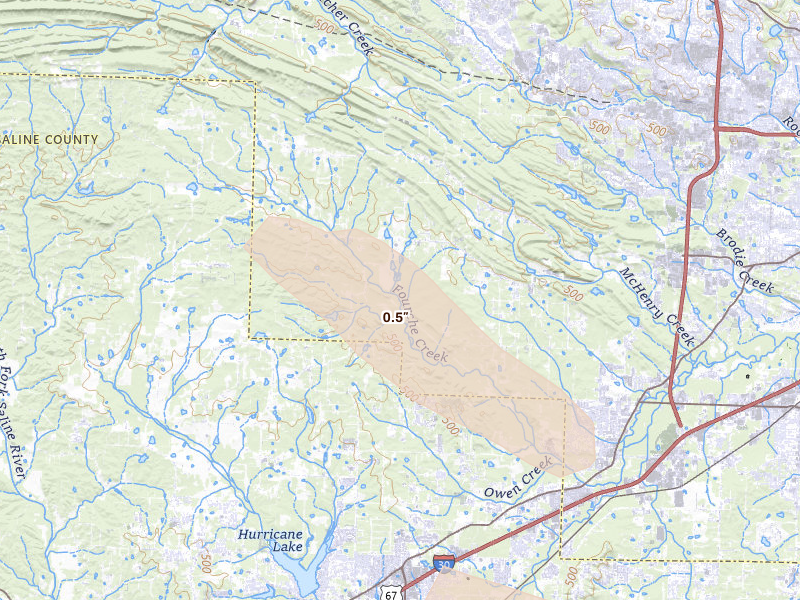 Radar-estimated hail-size map of the storm over Little Rock, AR on Aug 23, 2026