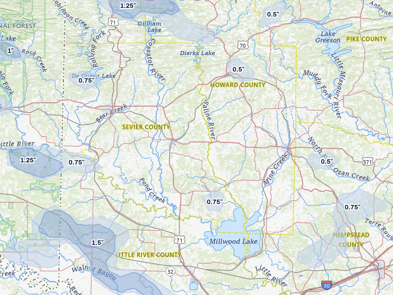 NEXRAD radar-signature map of the hail over Lockesburg, AR
