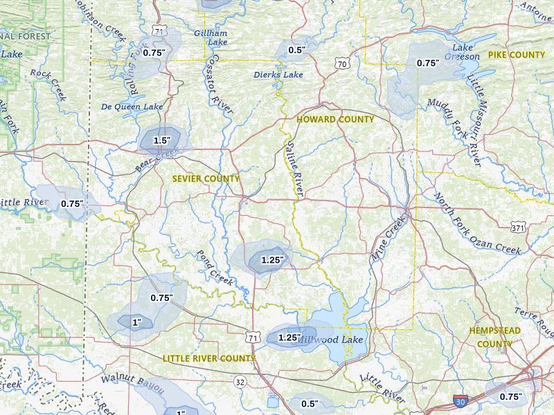 NEXRAD radar-signature map of the hail over Lockesburg, AR