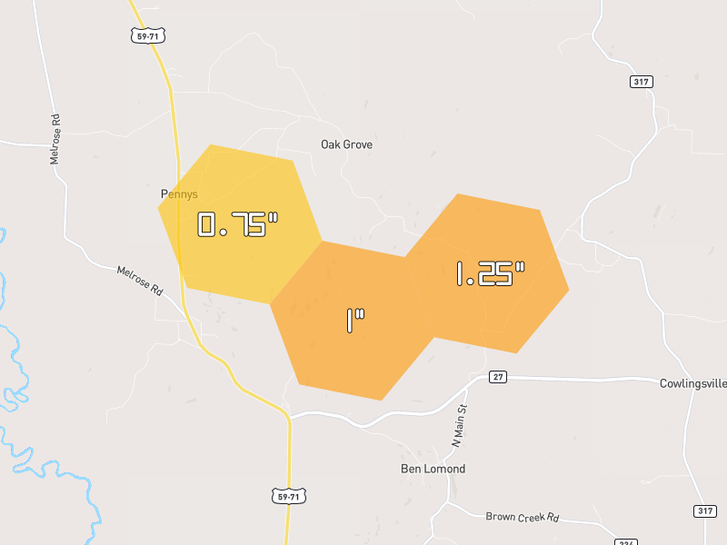 Hail map of Lockesburg, AR on Jul 4, 2026, hail up to 1.25"