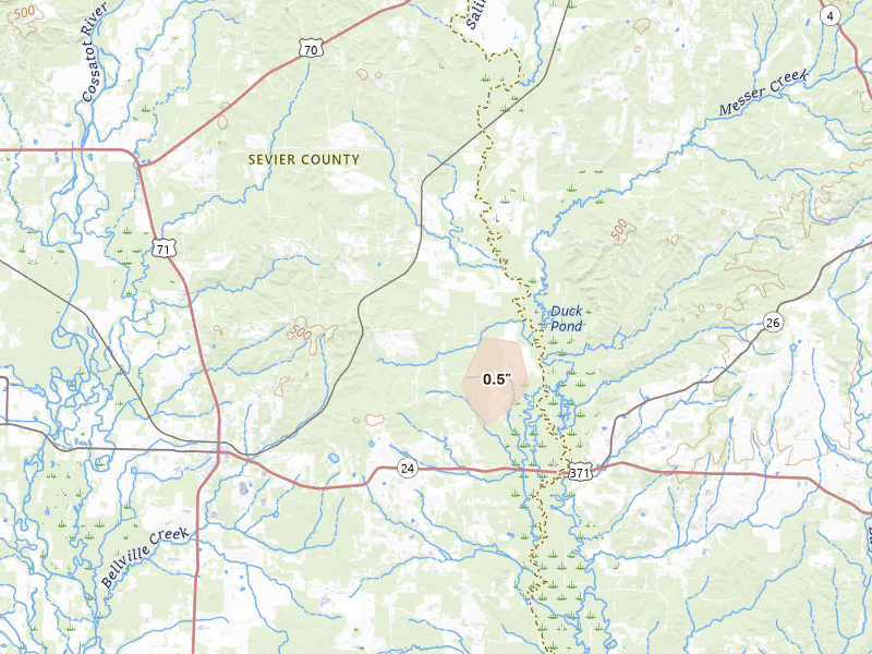 Radar-estimated hail-size map of the storm over Lockesburg, AR