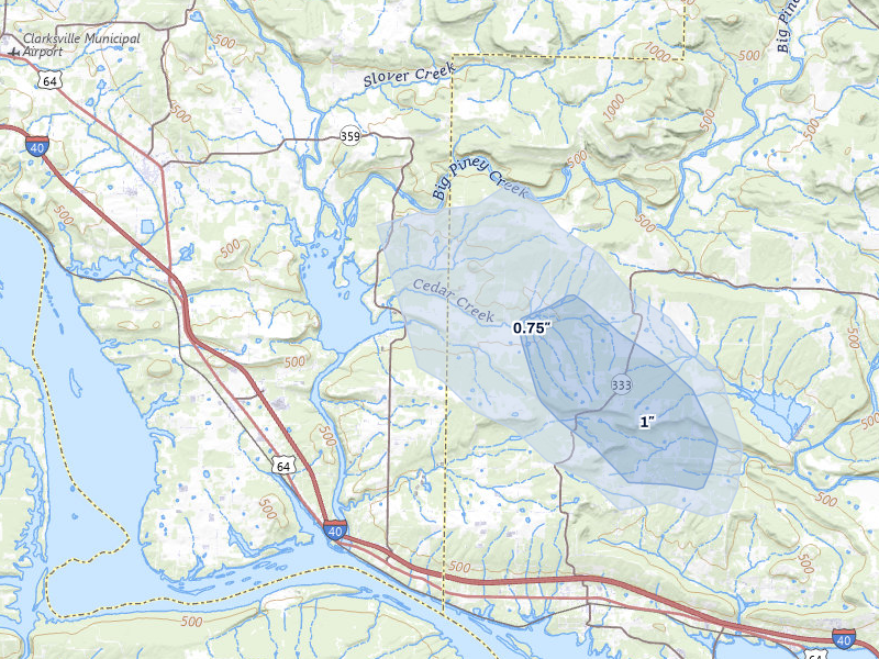 NEXRAD radar-signature map of the hail over London, AR