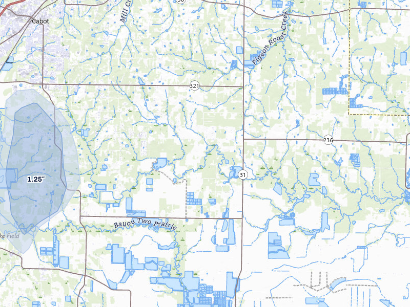 NEXRAD radar-signature map of the hail storm over Lonoke, AR on Jul 6, 2026