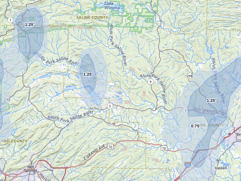 NEXRAD radar-signature map of the hail storm over Lonsdale, AR on Jun 1, 2026