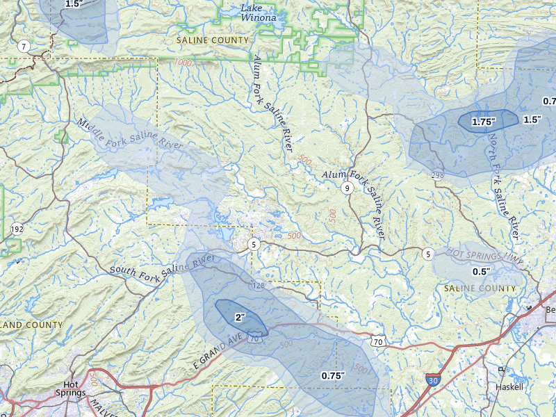 NEXRAD radar-signature map of the hail over Lonsdale, AR
