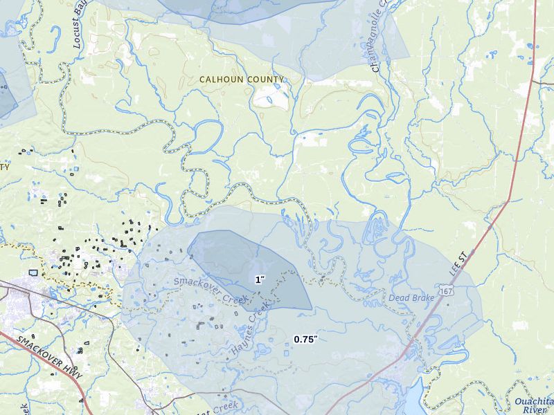 NEXRAD radar-signature map of the hail over Louann, AR