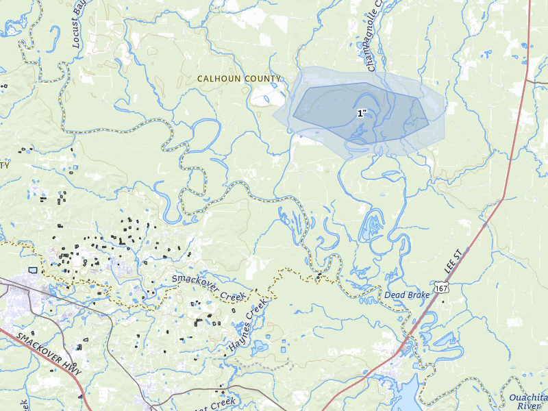 NEXRAD radar-signature map of the hail storm over Louann, AR on May 8, 2026