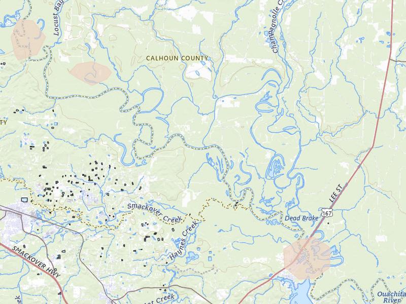Radar-estimated hail-size map of the storm over Louann, AR on Jul 4, 2026