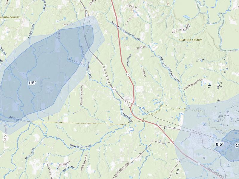 NEXRAD radar-signature map of the hail storm over Louann, AR on Aug 7, 2026
