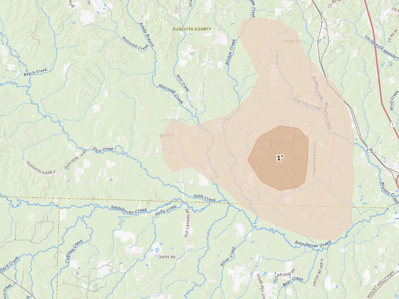 Radar-estimated hail-size map of the storm over Louann, AR