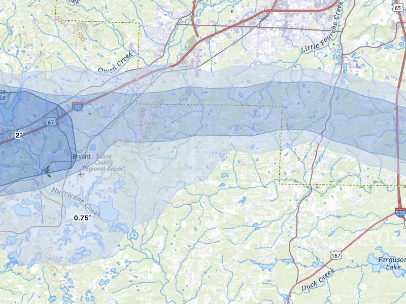 NEXRAD radar-signature map of the hail storm over Mabelvale, AR on May 5, 2026