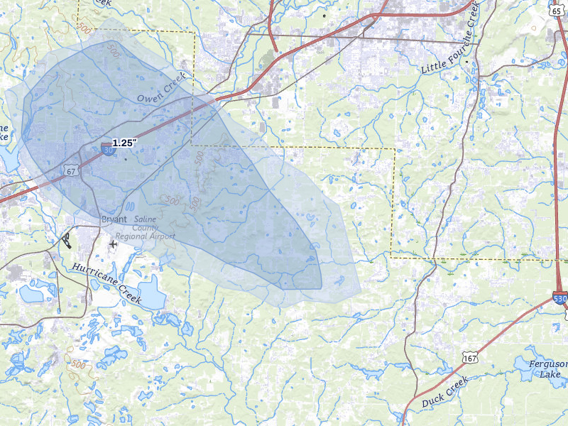 NEXRAD radar-signature map of the hail storm over Mabelvale, AR on May 30, 2026