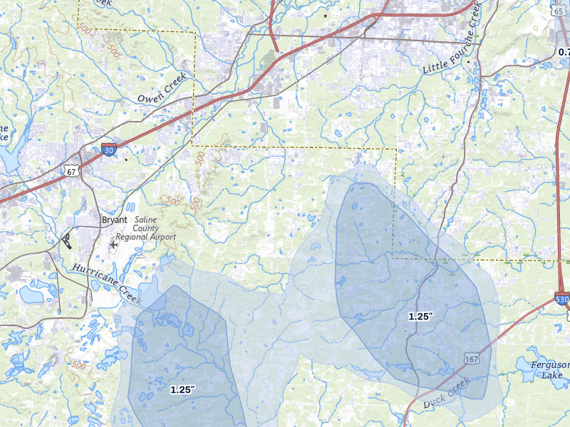 NEXRAD radar-signature map of the hail storm over Mabelvale, AR on Jun 1, 2026