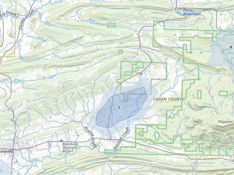 NEXRAD radar-signature map of the hail storm over Magazine, AR on Mar 6, 2026