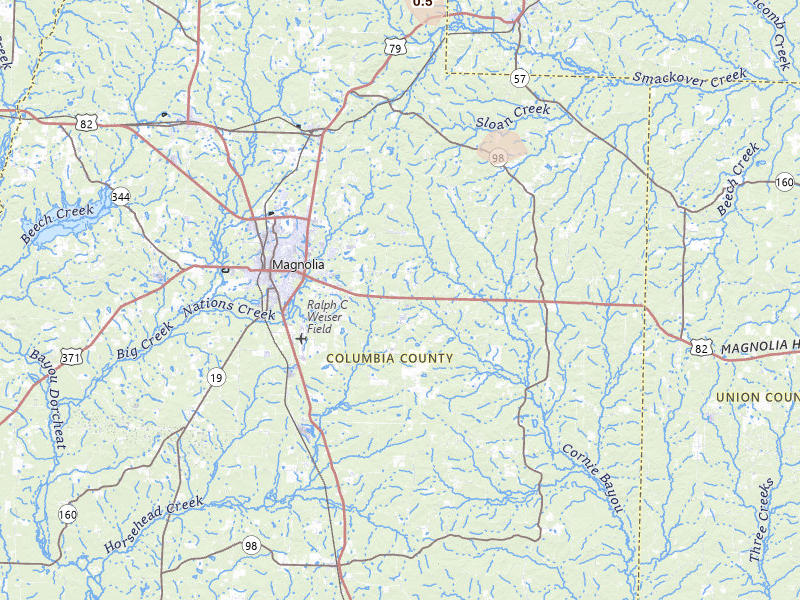 Radar-estimated hail-size map of the storm over Magnolia, AR on Jul 12, 2026