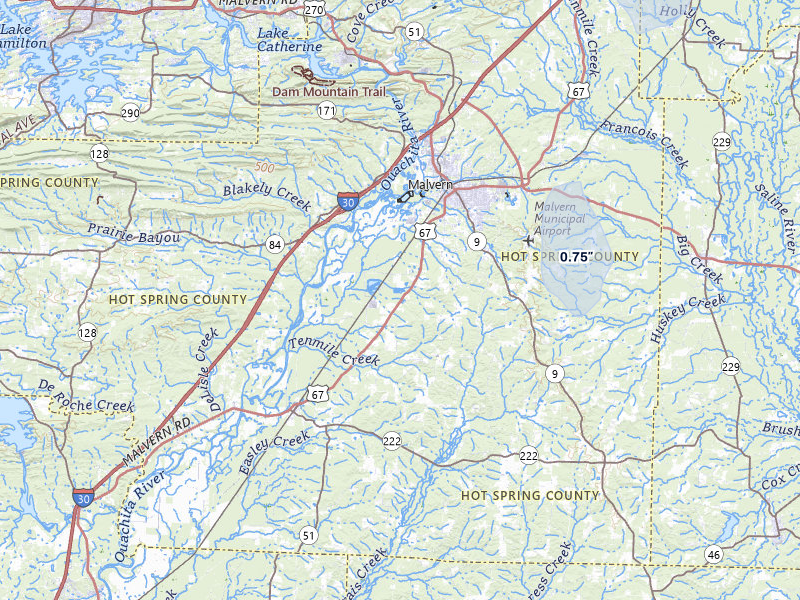 NEXRAD radar-signature map of the hail storm over Malvern, AR on Jun 1, 2026