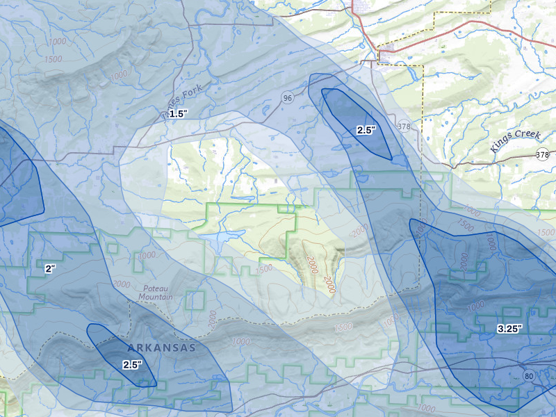 NEXRAD radar-signature map of the hail storm over Mansfield, AR on Apr 25, 2026