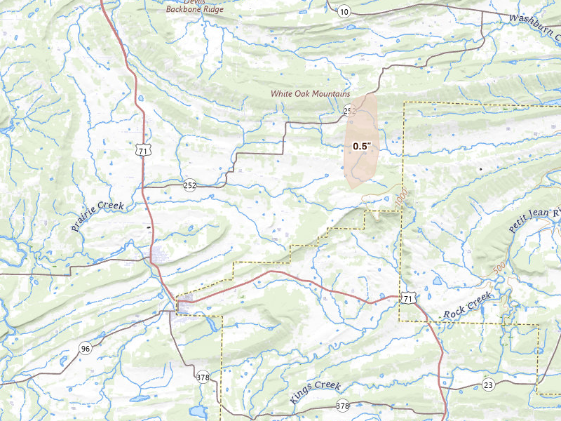 Radar-estimated hail-size map of the storm over Mansfield, AR