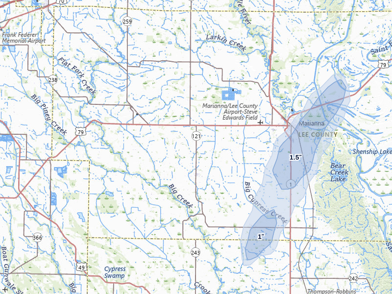 NEXRAD radar-signature map of the hail storm over Marianna, AR on May 18, 2026