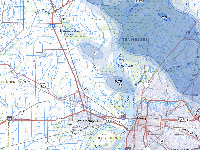 NEXRAD radar-signature map of the hail over Marion, AR