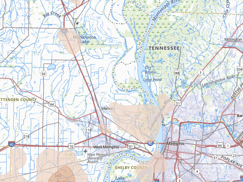 Radar-estimated hail-size map of the storm over Marion, AR on Jun 1, 2026