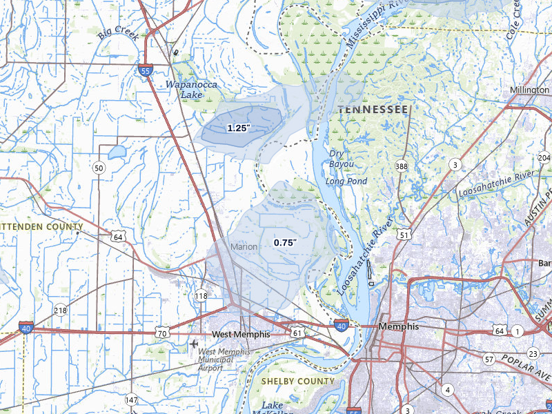 NEXRAD radar-signature map of the hail storm over Marion, AR on Jul 8, 2026