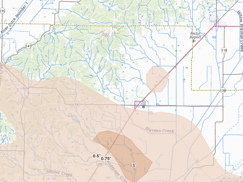 Radar-estimated hail-size map of the storm over Marmaduke, AR
