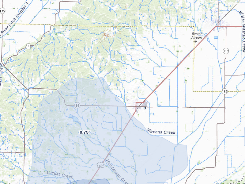 NEXRAD radar-signature map of the hail storm over Marmaduke, AR on Jul 4, 2026