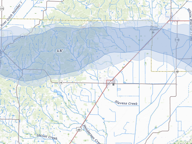 NEXRAD radar-signature map of the hail storm over Marmaduke, AR on Aug 19, 2026