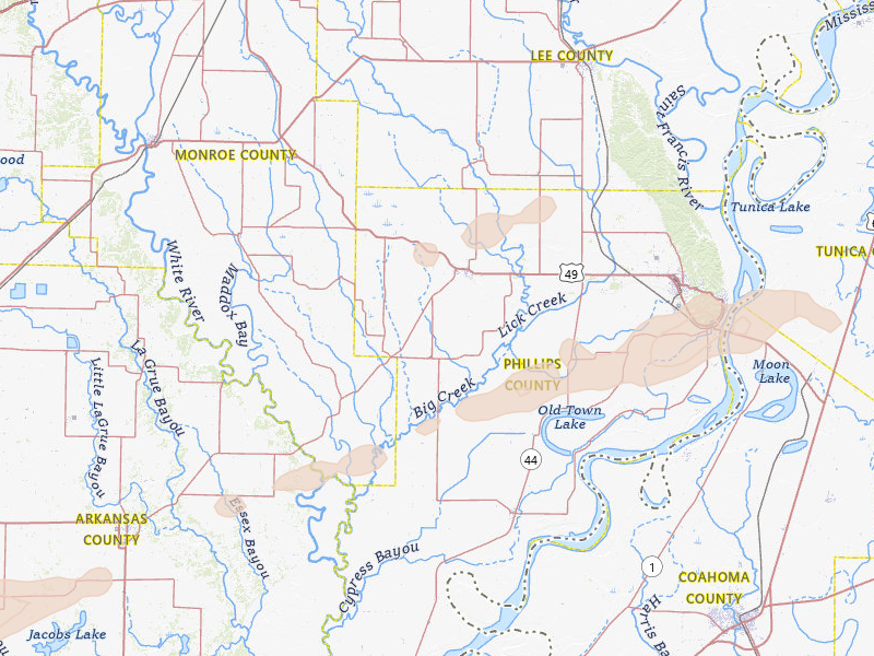 Radar-estimated hail-size map of the storm over Marvell, AR on Mar 15, 2026