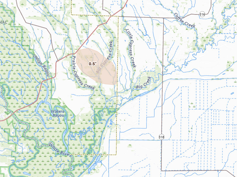 Radar-estimated hail-size map of the storm over Marvell, AR