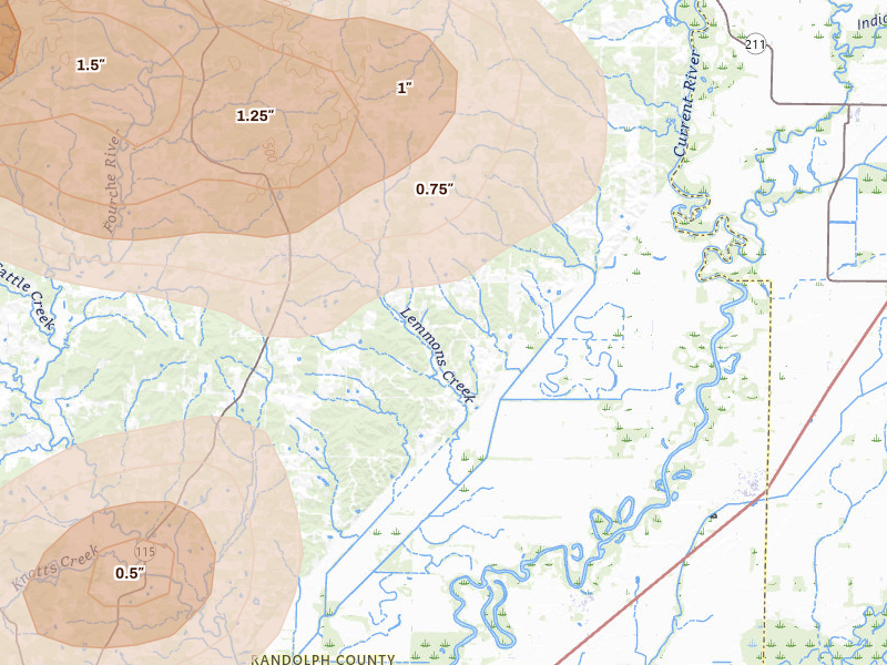 Radar-estimated hail-size map of the storm over Maynard, AR