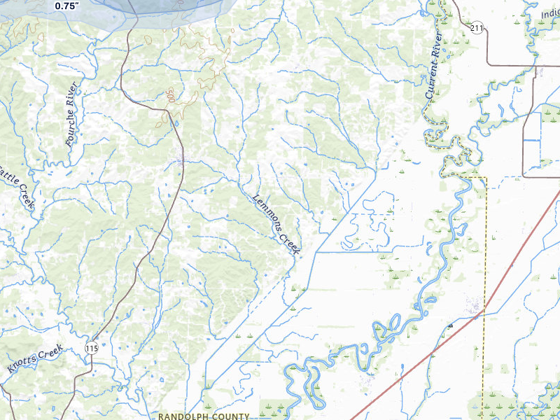 NEXRAD radar-signature map of the hail storm over Maynard, AR on Jul 9, 2026