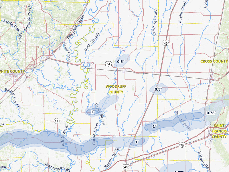 NEXRAD radar-signature map of the hail over Mc Crory, AR