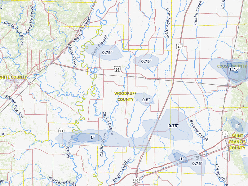 NEXRAD radar-signature map of the hail over Mc Crory, AR
