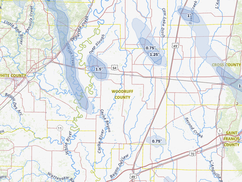 NEXRAD radar-signature map of the hail storm over Mc Crory, AR on Jun 1, 2026