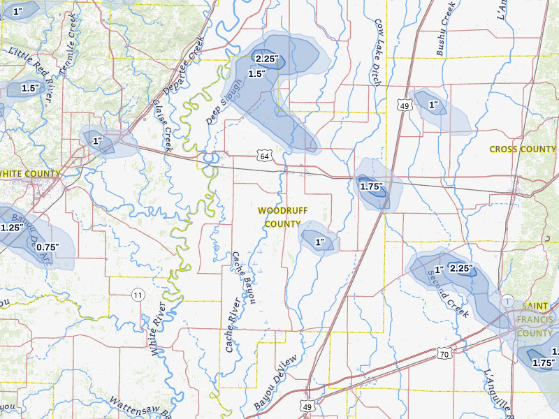 NEXRAD radar-signature map of the hail storm over Mc Crory, AR on Jul 11, 2026
