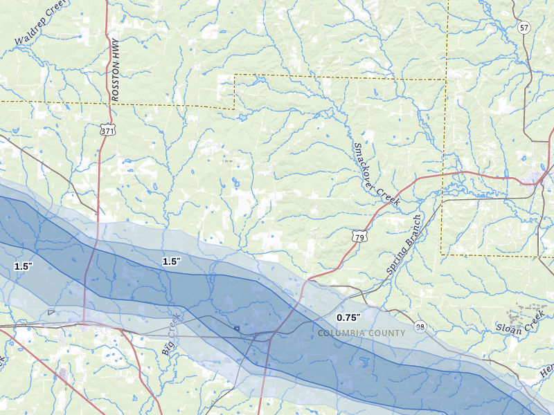 NEXRAD radar-signature map of the hail over Mc Neil, AR