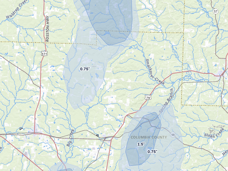 NEXRAD radar-signature map of the hail over Mc Neil, AR