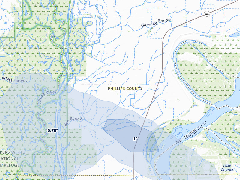 NEXRAD radar-signature map of the hail storm over Mellwood, AR on Jul 2, 2026