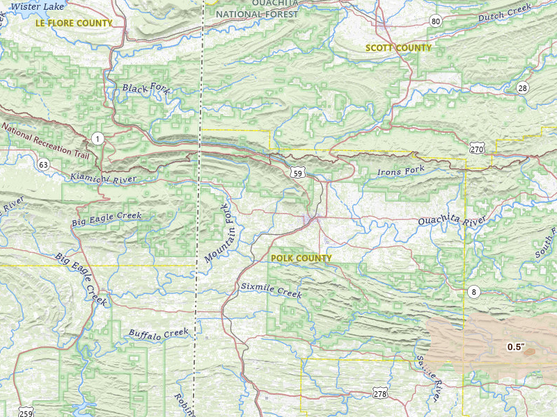 Radar-estimated hail-size map of the storm over Mena, AR on Mar 15, 2026
