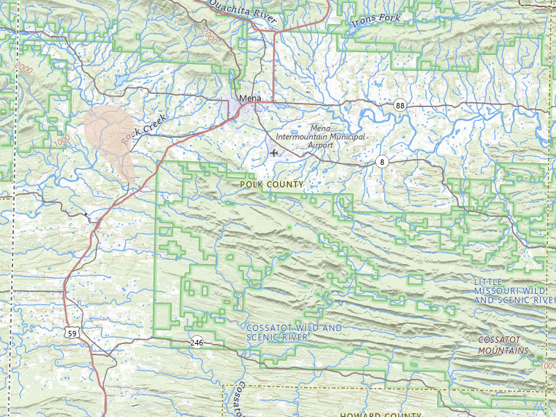 Radar-estimated hail-size map of the storm over Mena, AR on Jul 4, 2026