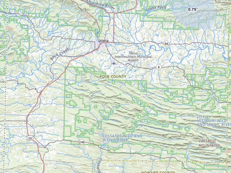NEXRAD radar-signature map of the hail storm over Mena, AR on Jul 8, 2026