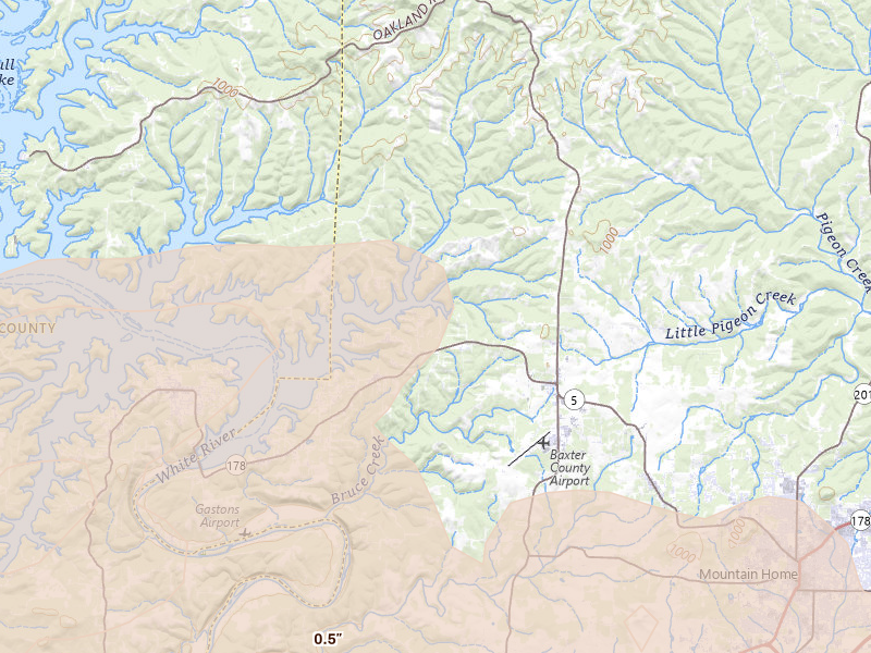 Radar-estimated hail-size map of the storm over Midway, AR on Mar 4, 2026