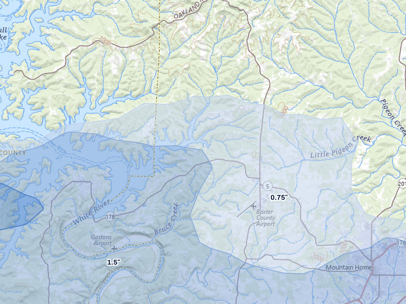 NEXRAD radar-signature map of the hail storm over Midway, AR on Mar 4, 2026