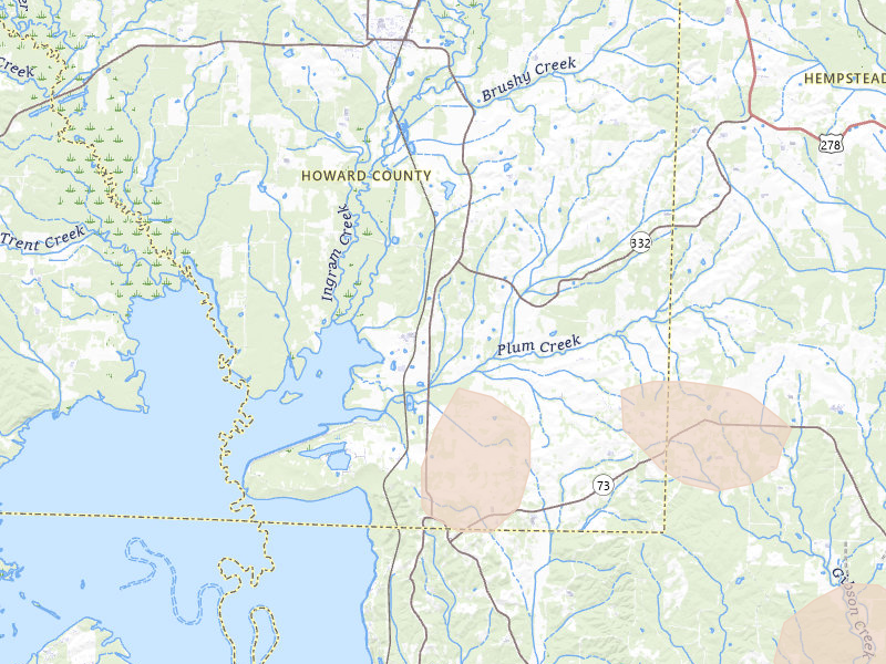 Radar-estimated hail-size map of the storm over Mineral Springs, AR on Mar 15, 2026