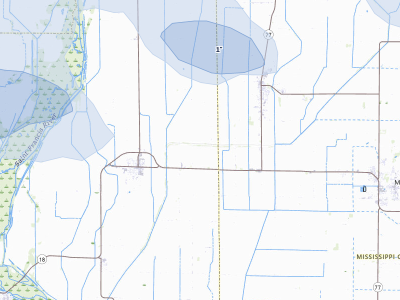 NEXRAD radar-signature map of the hail storm over Monette, AR on Apr 27, 2026