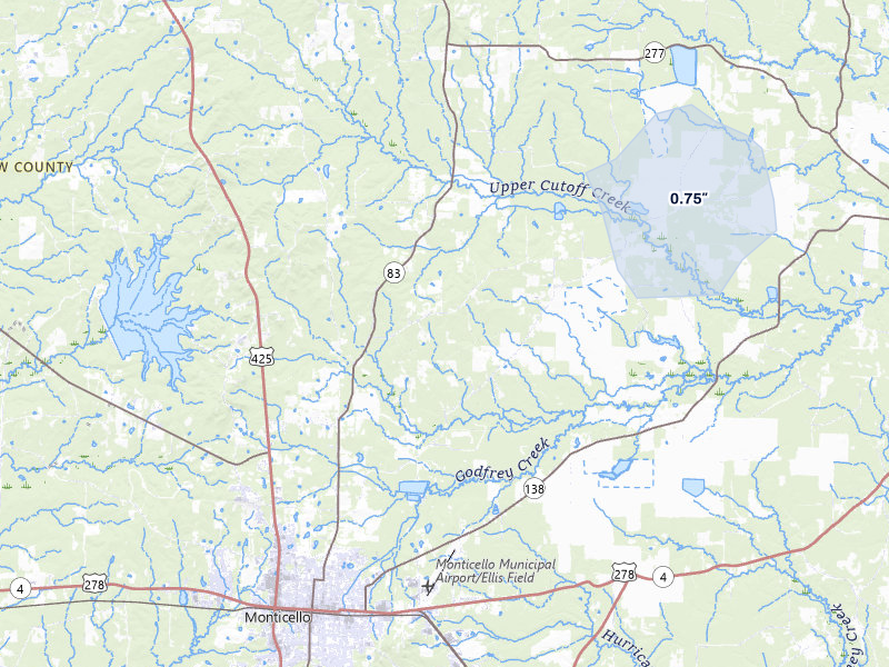NEXRAD radar-signature map of the hail storm over Monticello, AR on Mar 7, 2026
